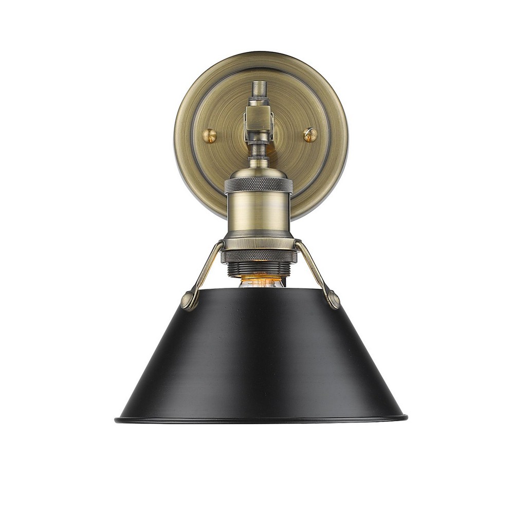 Golden Lighting-3306-BA1 AB-BLK-Orwell - 1 Light Bath Vanity in Vintage style - 10 Inches high by 7.5 Inches wide Aged Brass Matte Black Matte Black Finish